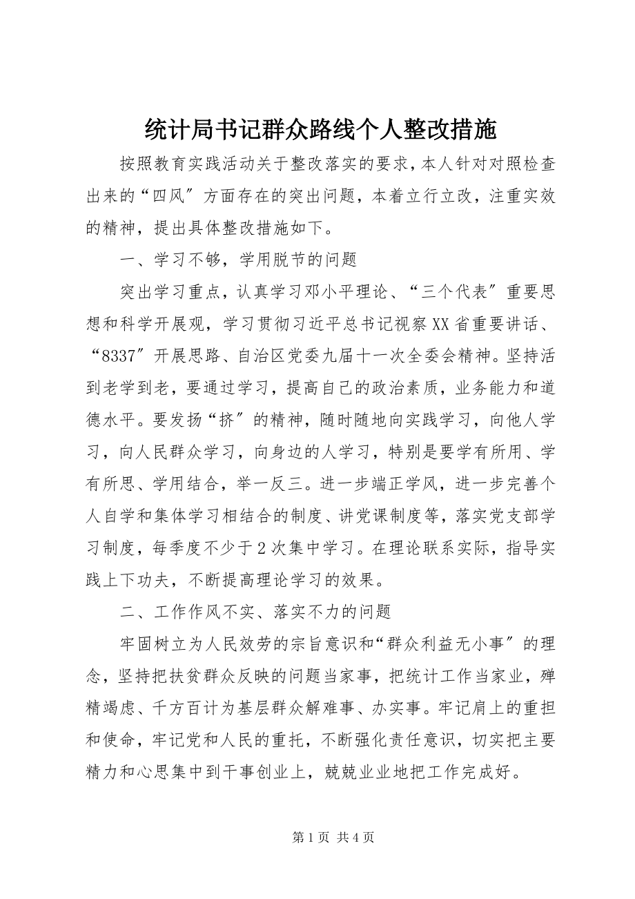 2023年统计局书记群众路线个人整改措施.docx_第1页