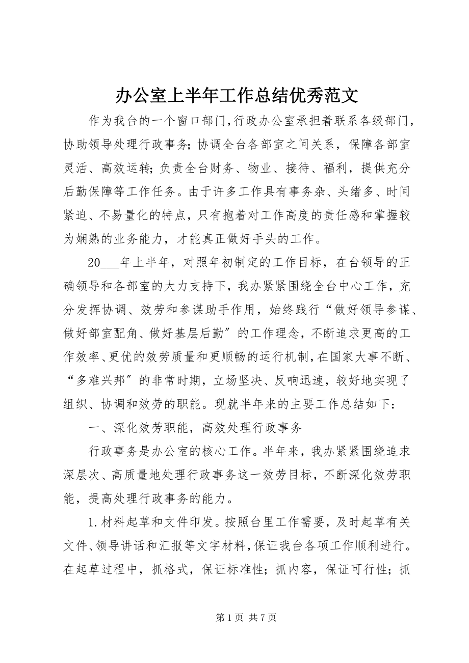 2023年办公室上半年工作总结优秀新编.docx_第1页