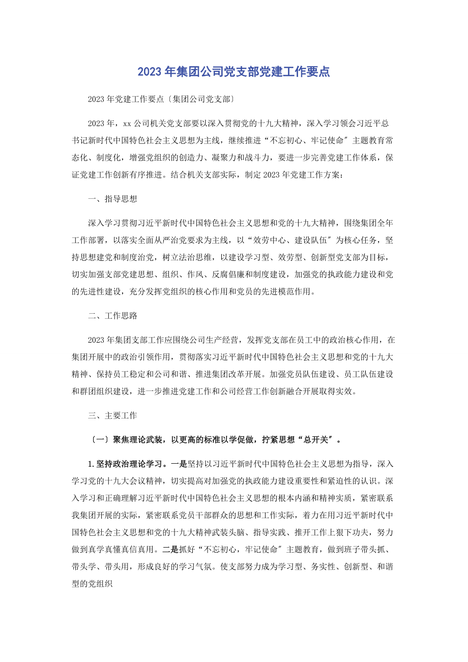 2023年集团公司党支部党建工作要点.docx_第1页