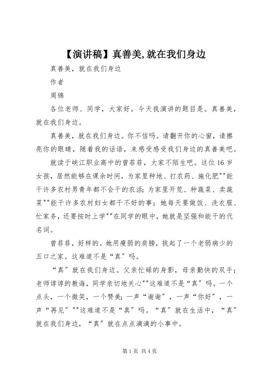 2023年演讲稿真善美就在我们身边.docx_第1页