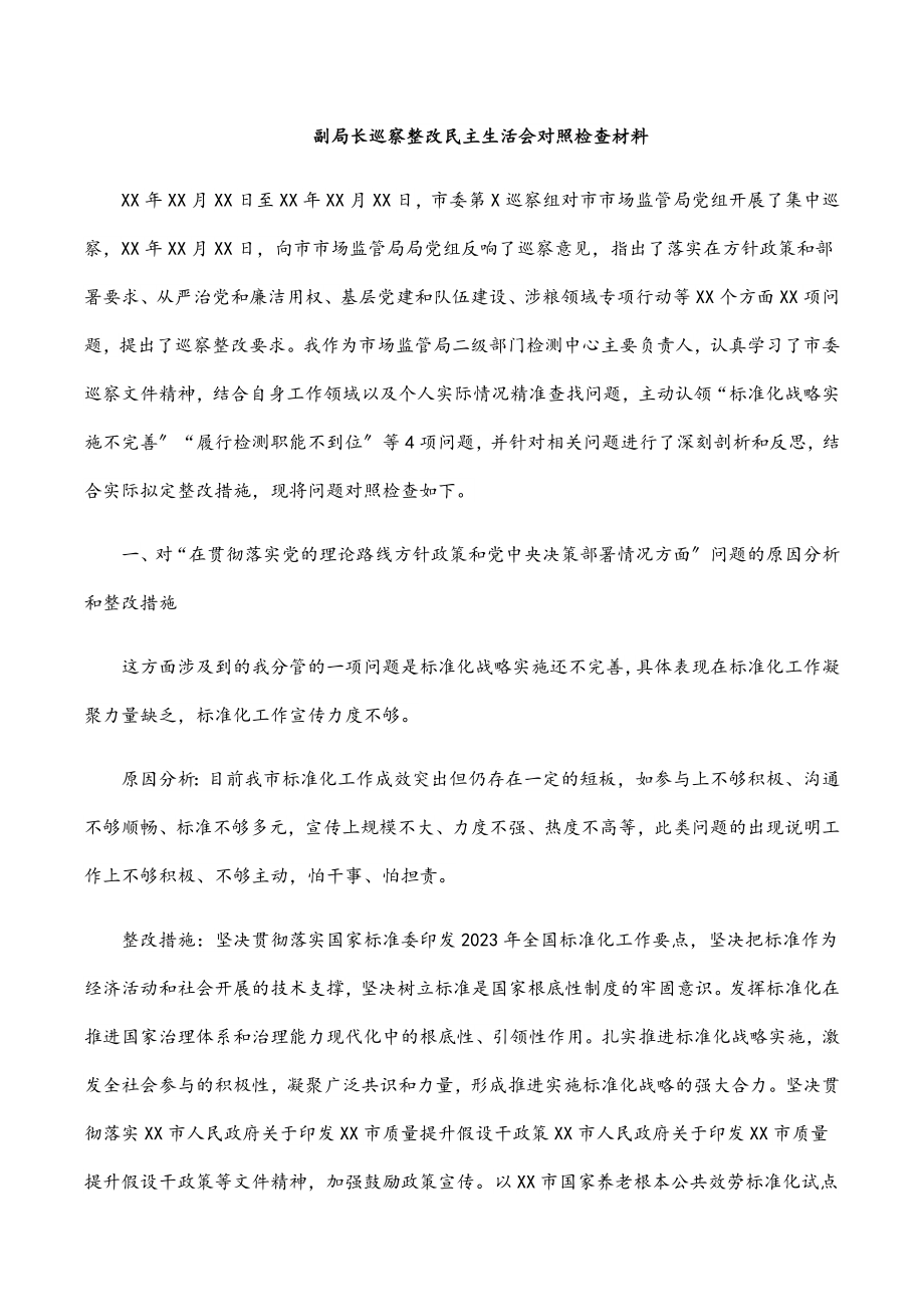 2023年副局长巡察整改民主生活会对照检查材料.docx_第1页