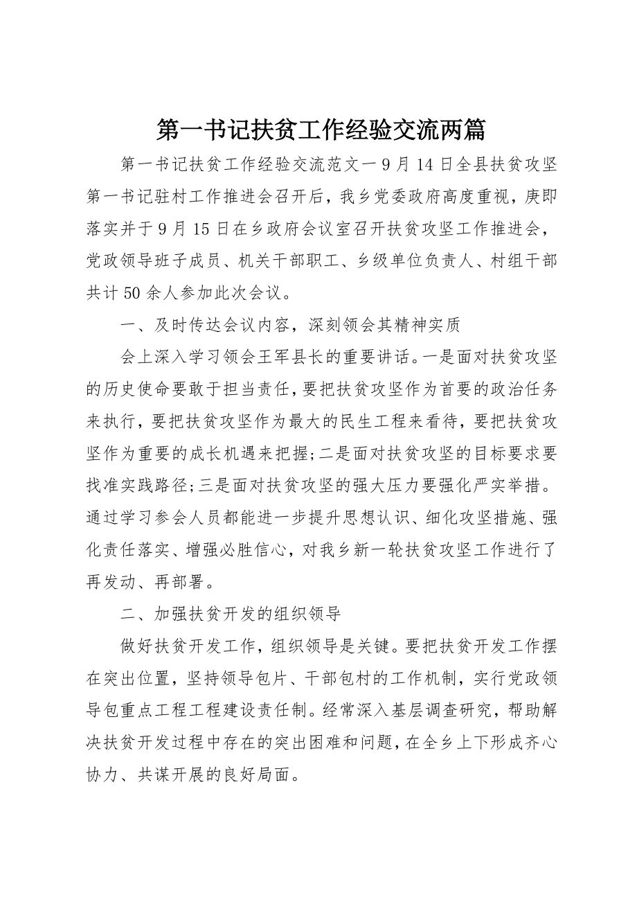 2023年第一书记扶贫工作经验交流两篇新编.docx_第1页