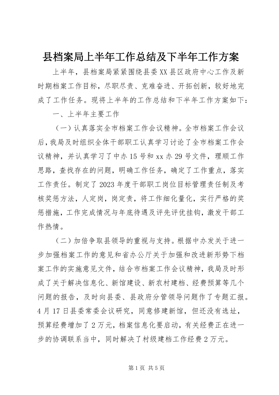 2023年县档案局上半年工作总结及下半年工作计划.docx_第1页