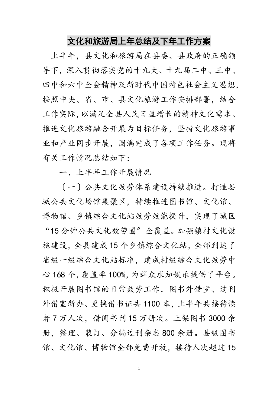 2023年文化和旅游局上年总结及下年工作计划范文.doc_第1页