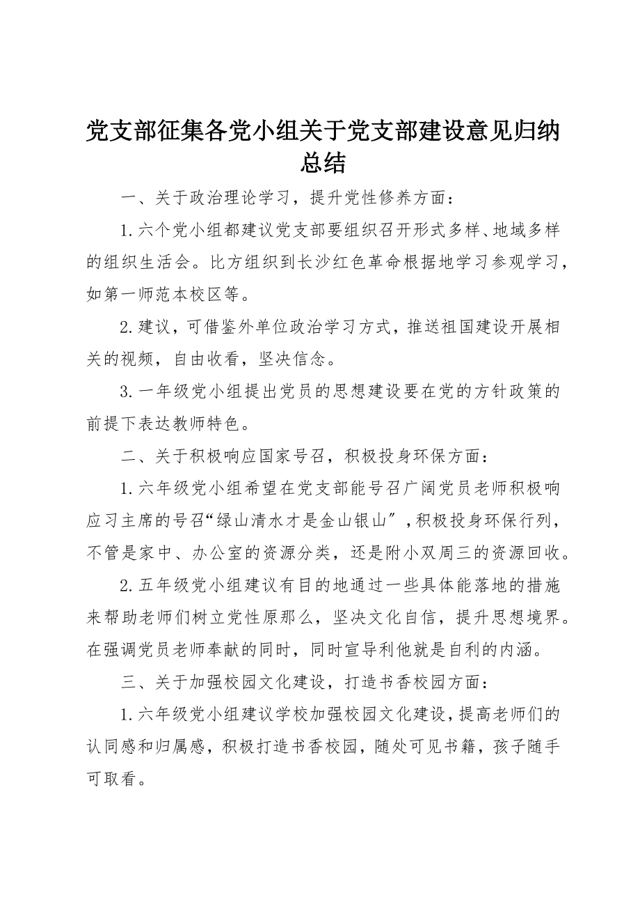 2023年党支部征集各党小组党支部建设意见归纳总结.docx_第1页