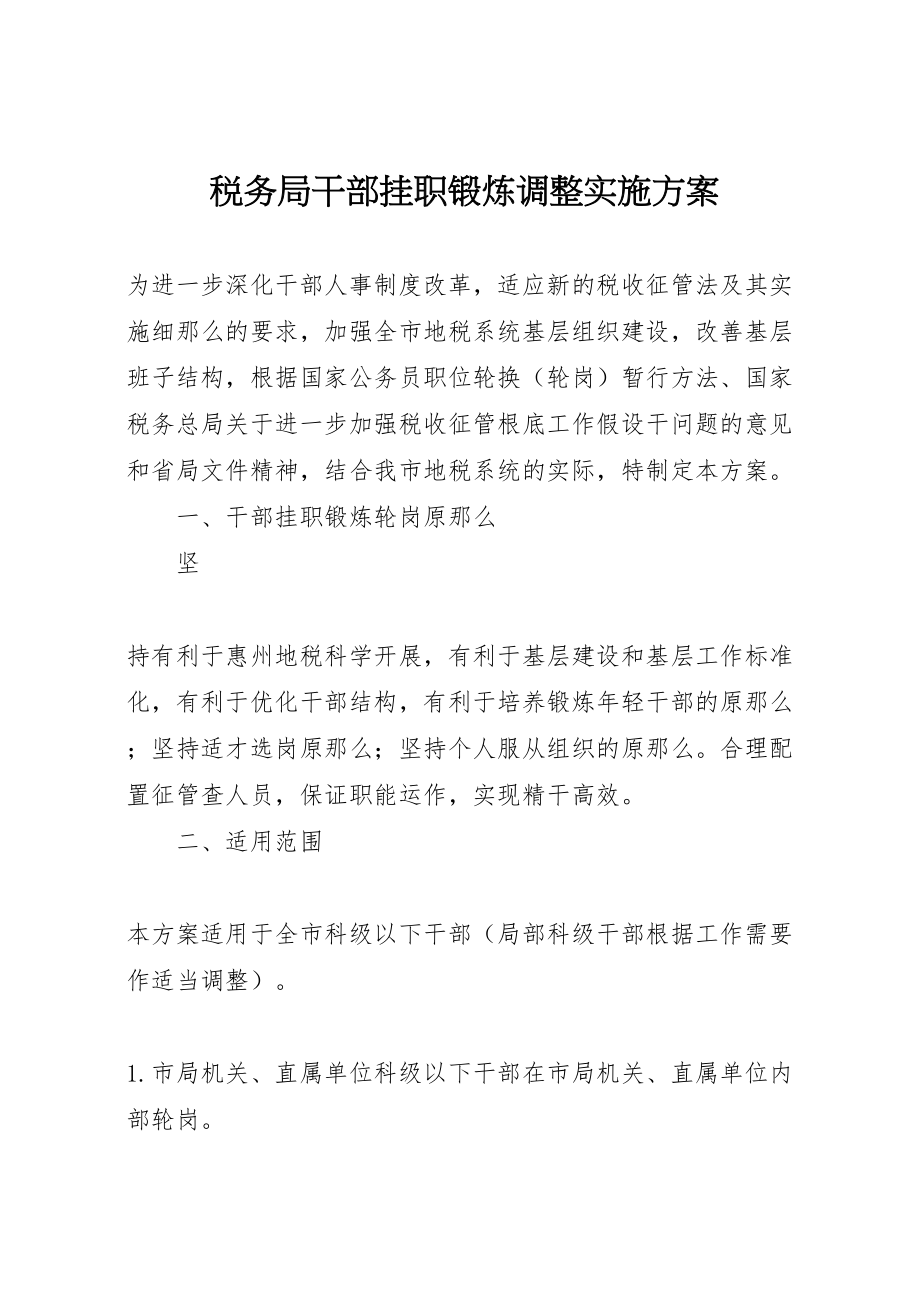 2023年税务局干部挂职锻炼调整实施方案 .doc_第1页