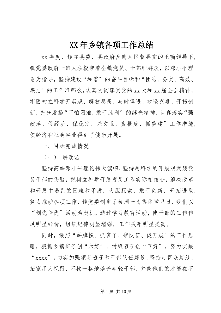 2023年乡镇各项工作总结.docx_第1页