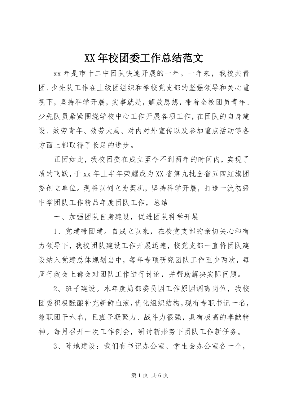 2023年校团委工作总结范文.docx_第1页