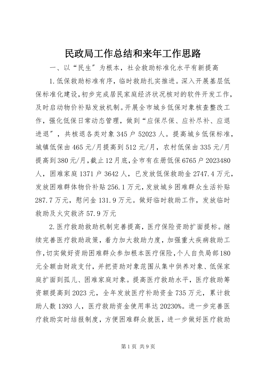 2023年民政局工作总结和来工作思路.docx_第1页