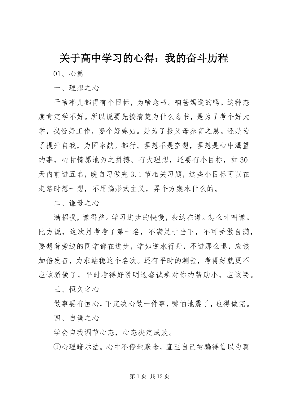 2023年高中学习的心得我的奋斗历程.docx_第1页