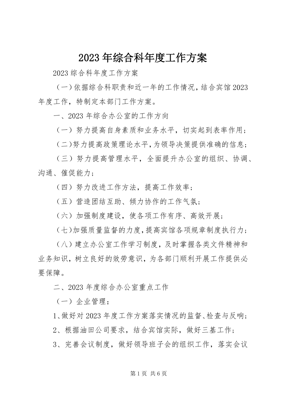 2023年综合科年度工作计划.docx_第1页