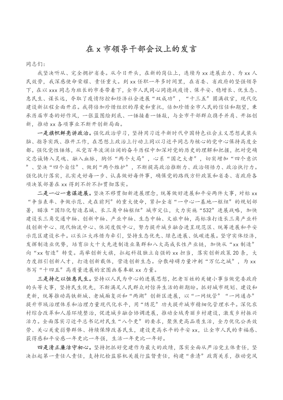 2023年在X市领导干部会议上的发言.doc_第1页