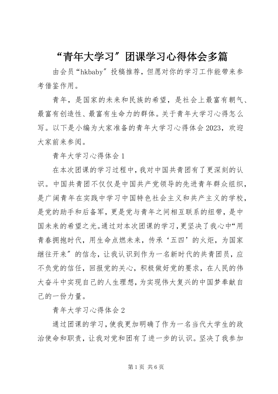 2023年青年大学习团课学习心得体会多篇.docx_第1页