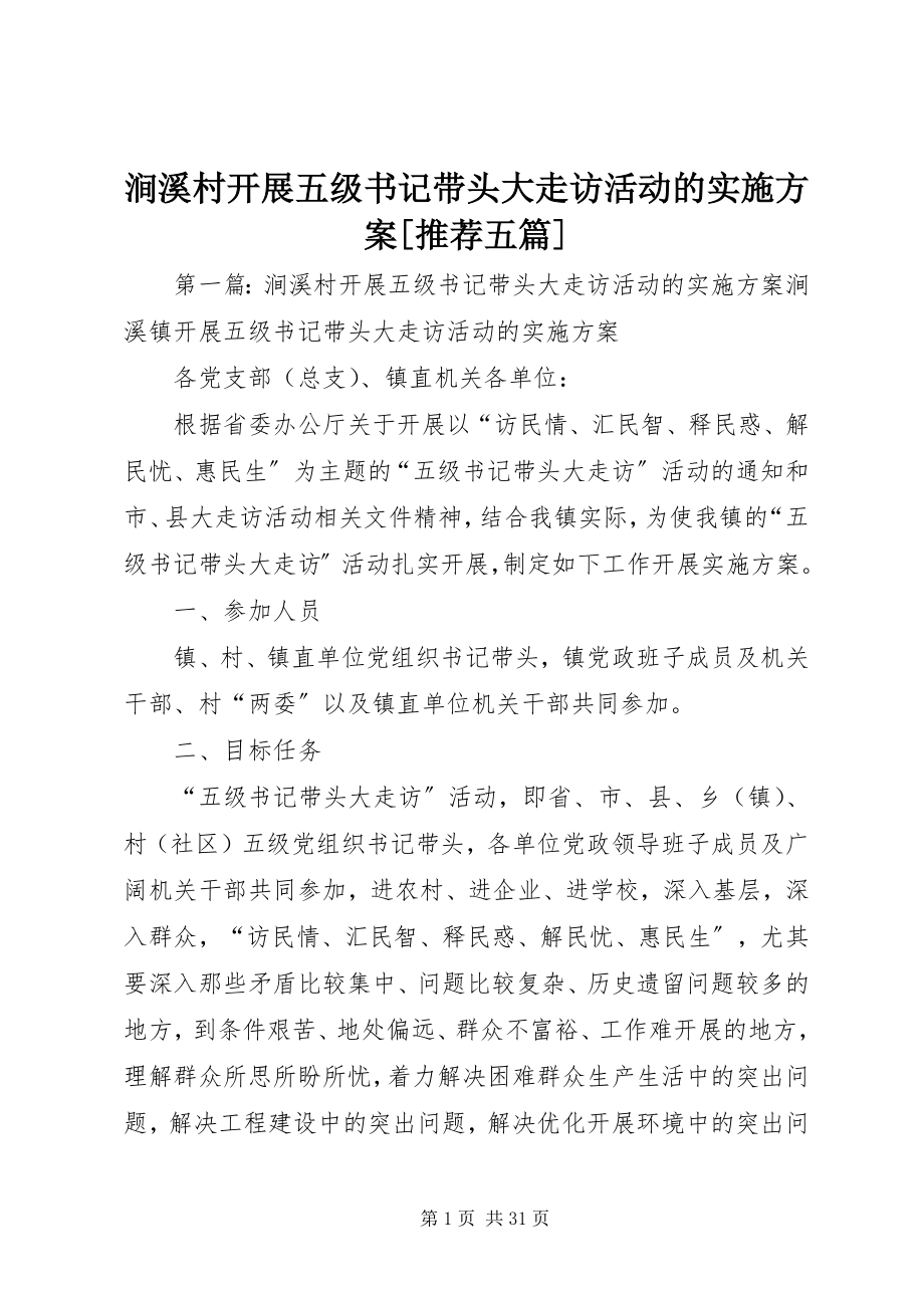 2023年涧溪村开展五级书记带头大走访活动的实施方案推荐五篇.docx_第1页