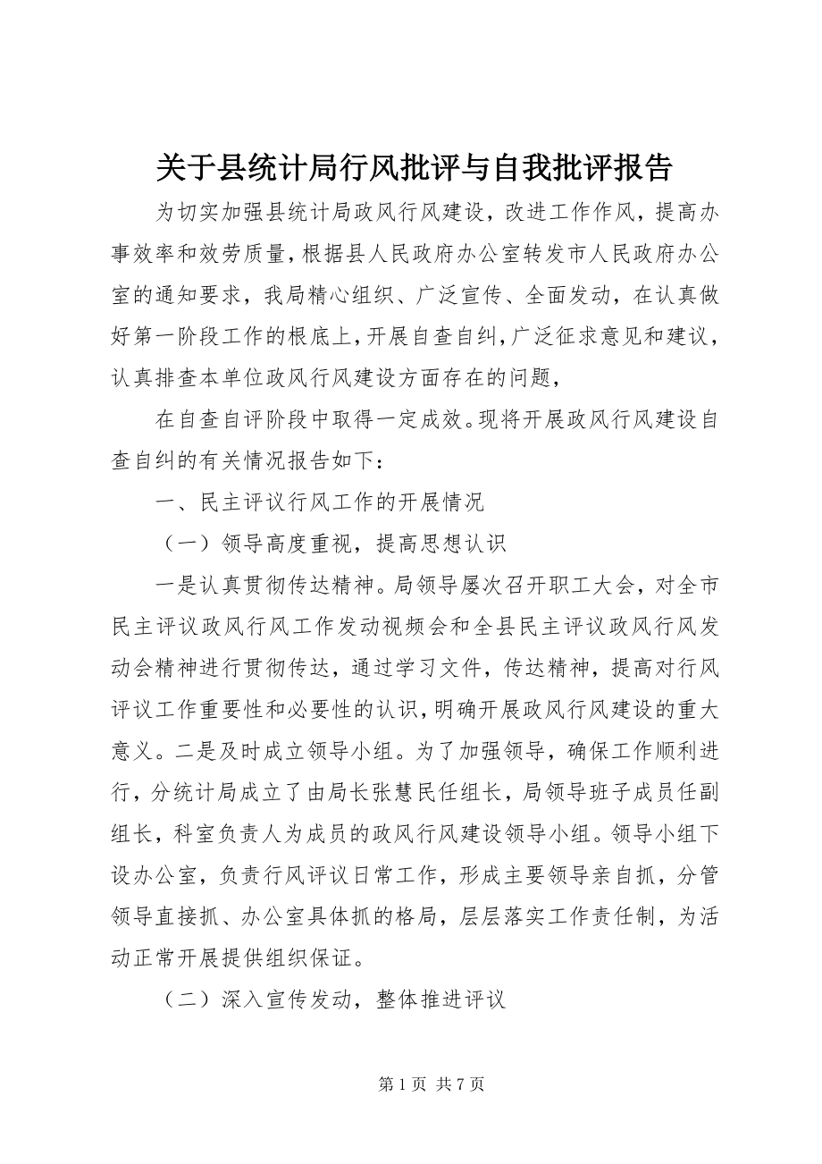 2023年县统计局行风批评与自我批评报告.docx_第1页