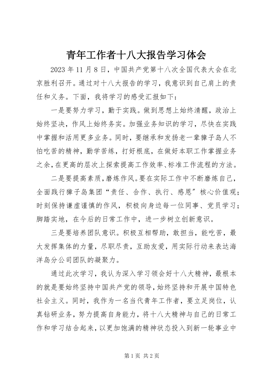 2023年青年工作者十八大报告学习体会.docx_第1页