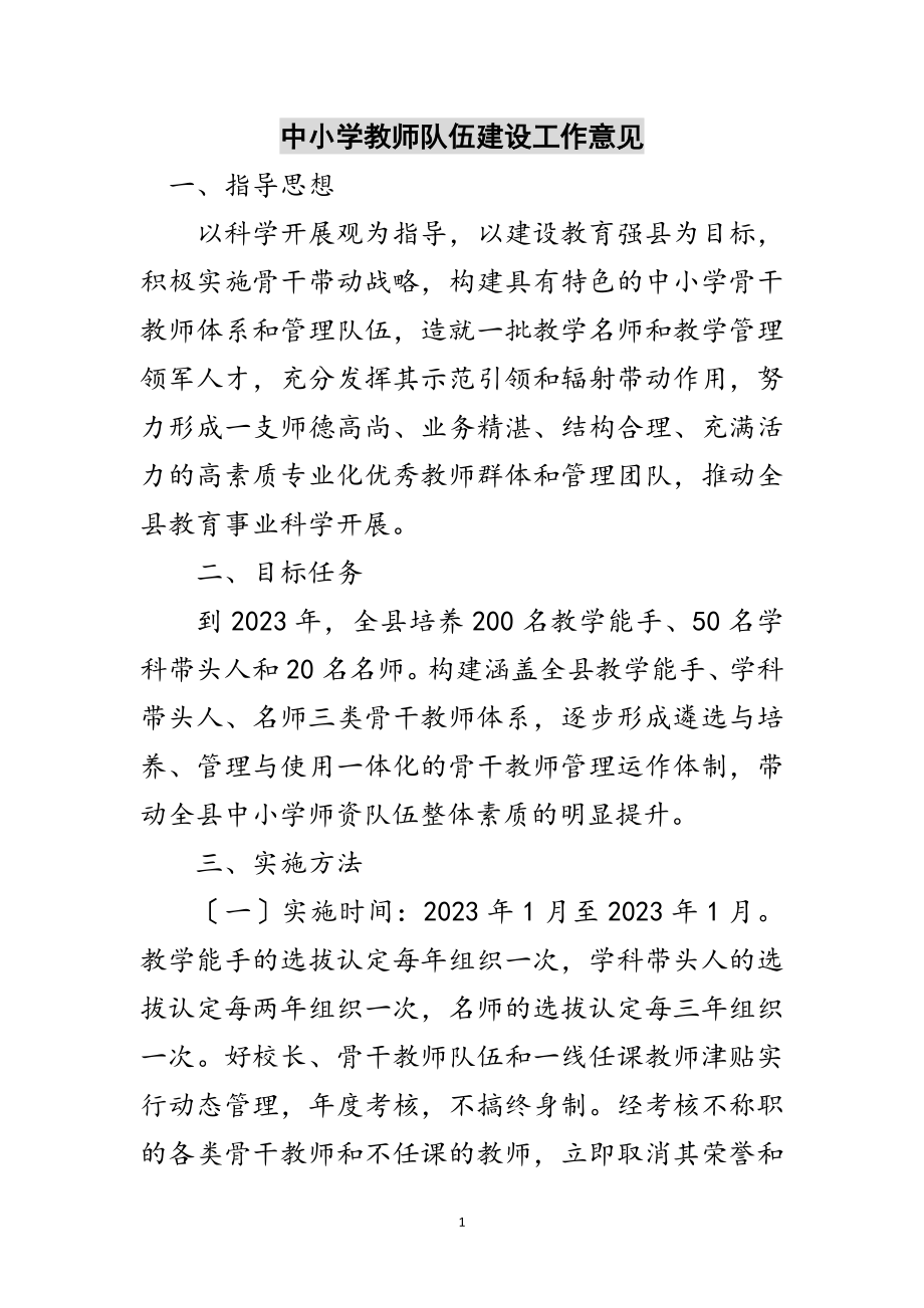 2023年中小学教师队伍建设工作意见范文.doc_第1页