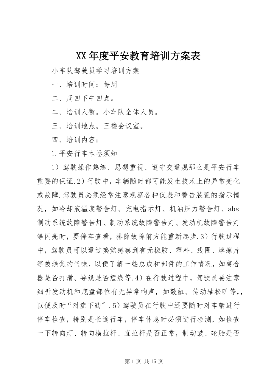 2023年安全教育培训计划表.docx_第1页