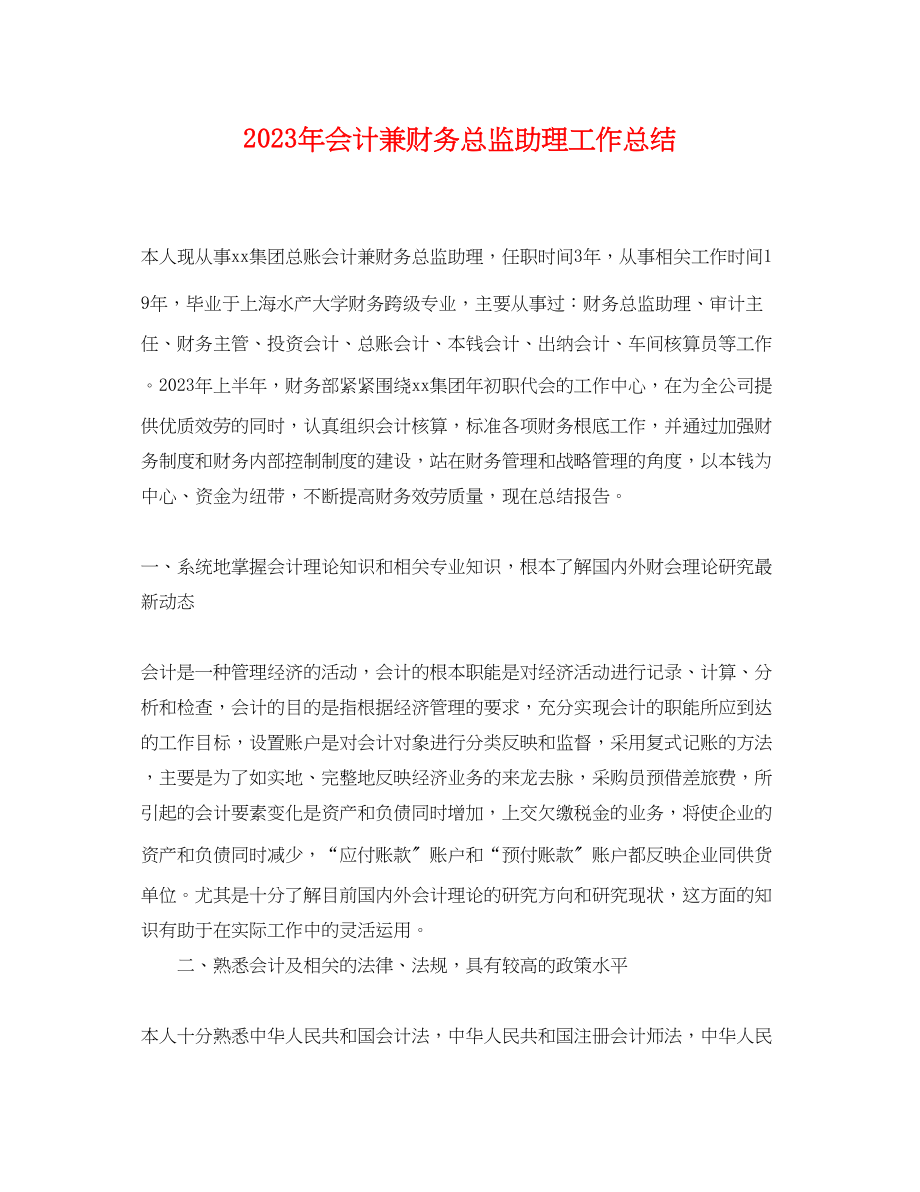 2023年会计兼财务总监助理工作总结.docx_第1页