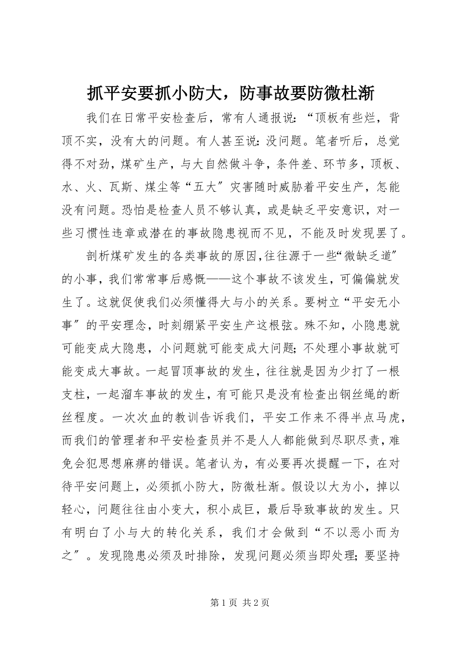 2023年抓安全要抓小防大防事故要防微杜渐.docx_第1页