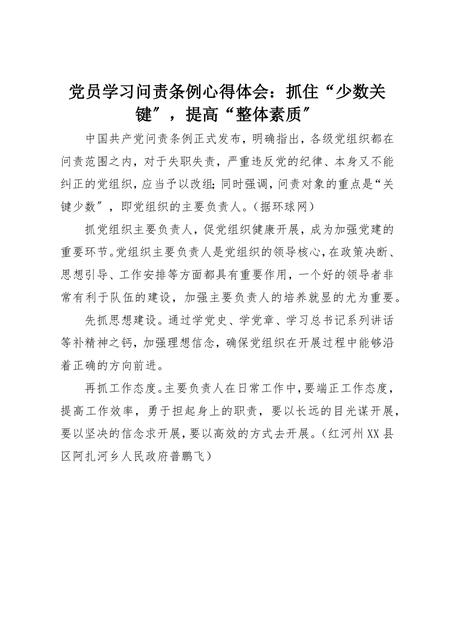 2023年党员学习《问责条例》心得体会抓住“少数关键”提高“整体素质”.docx_第1页