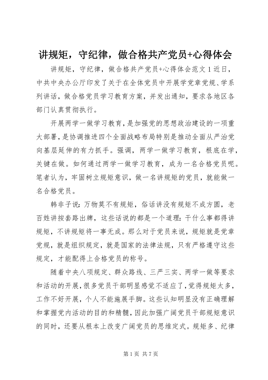 2023年讲规矩守纪律做合格共产党员心得体会.docx_第1页