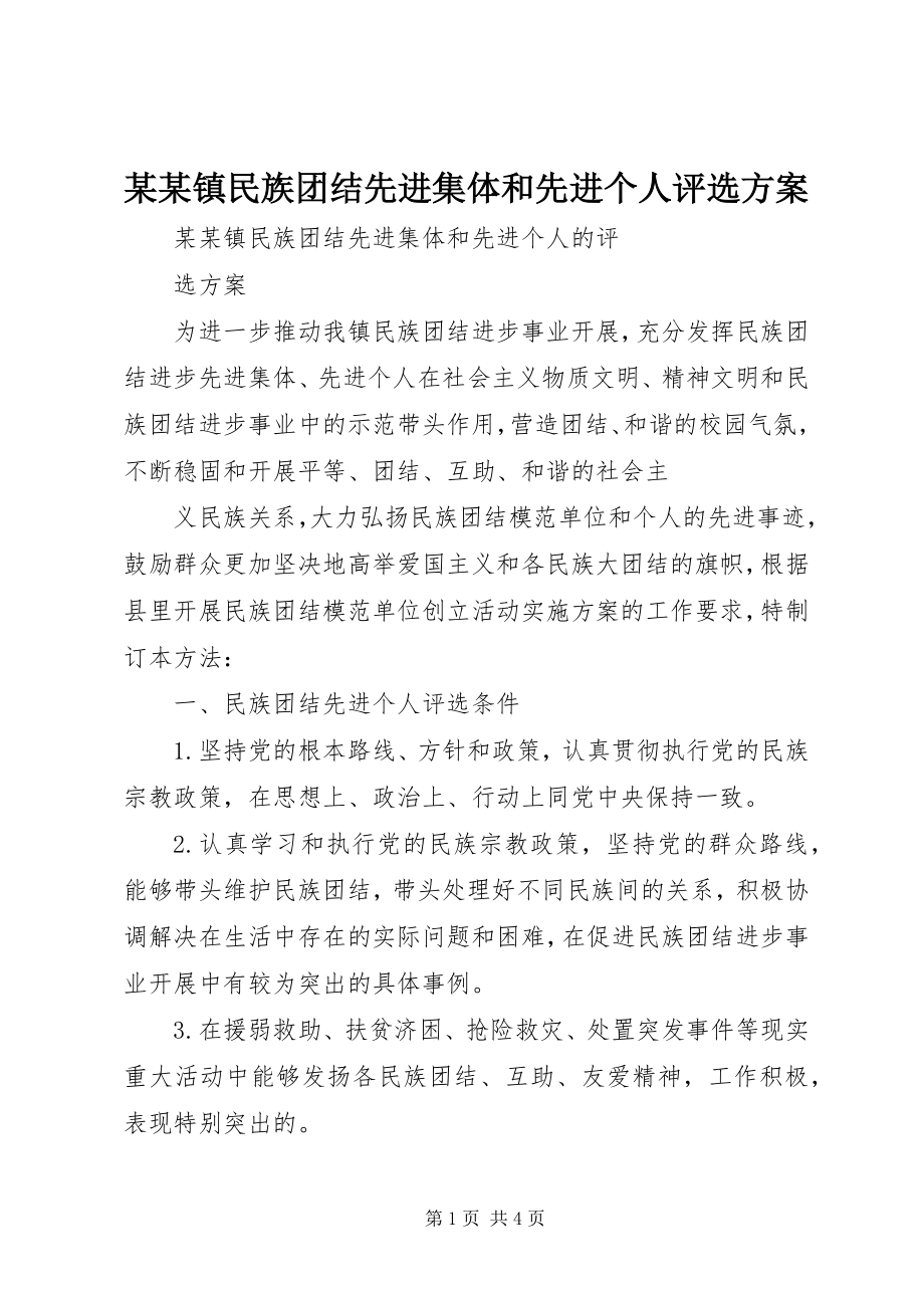 2023年某某镇民族团结先进集体和先进个人评选方案.docx_第1页