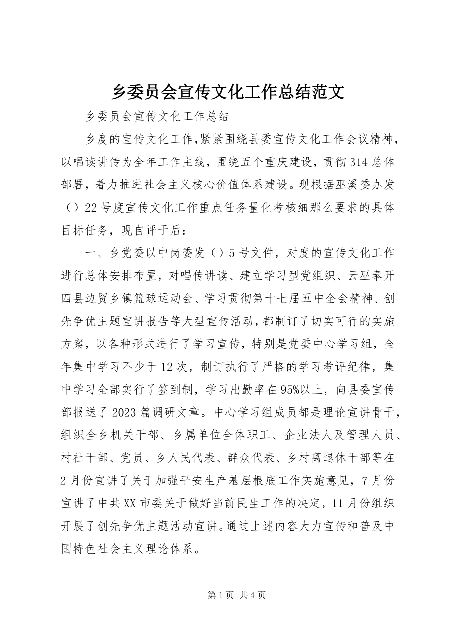 2023年乡委员会宣传文化工作总结2.docx_第1页