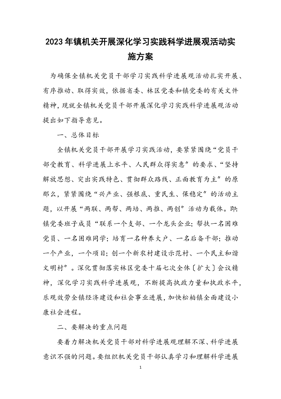 2023年镇机关开展深入学习实践科学发展观活动实施方案.docx_第1页