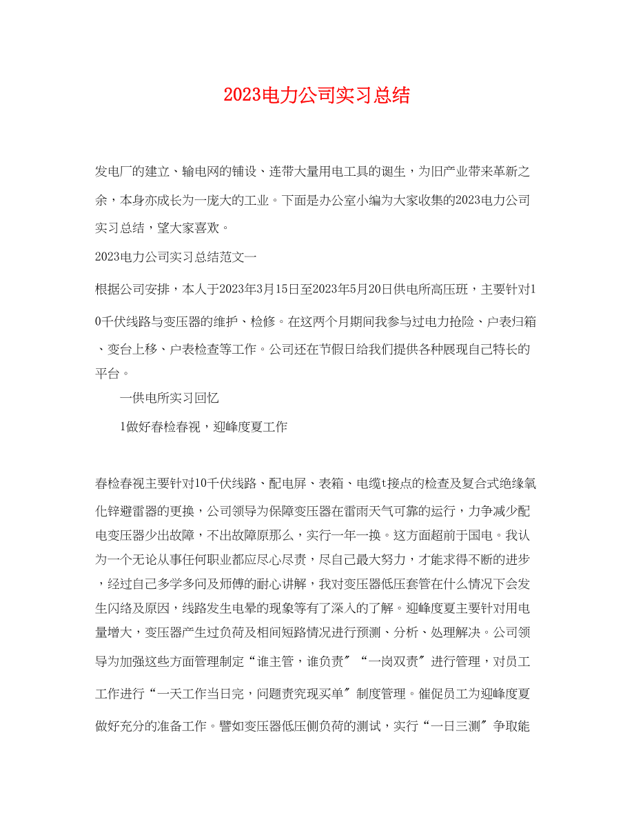 2023年电力公司实习总结.docx_第1页