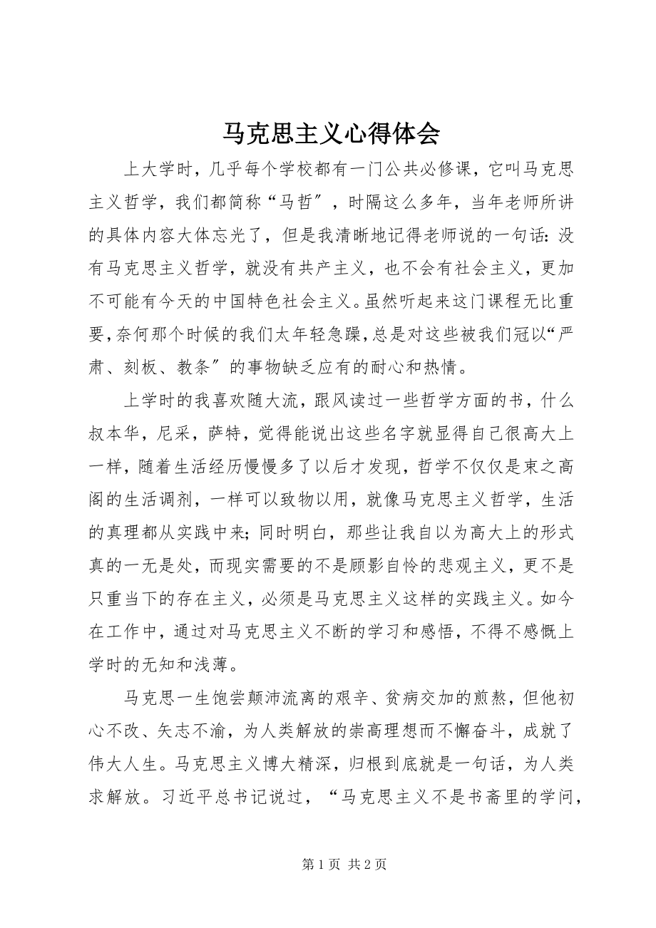 2023年马克思主义心得体会.docx_第1页