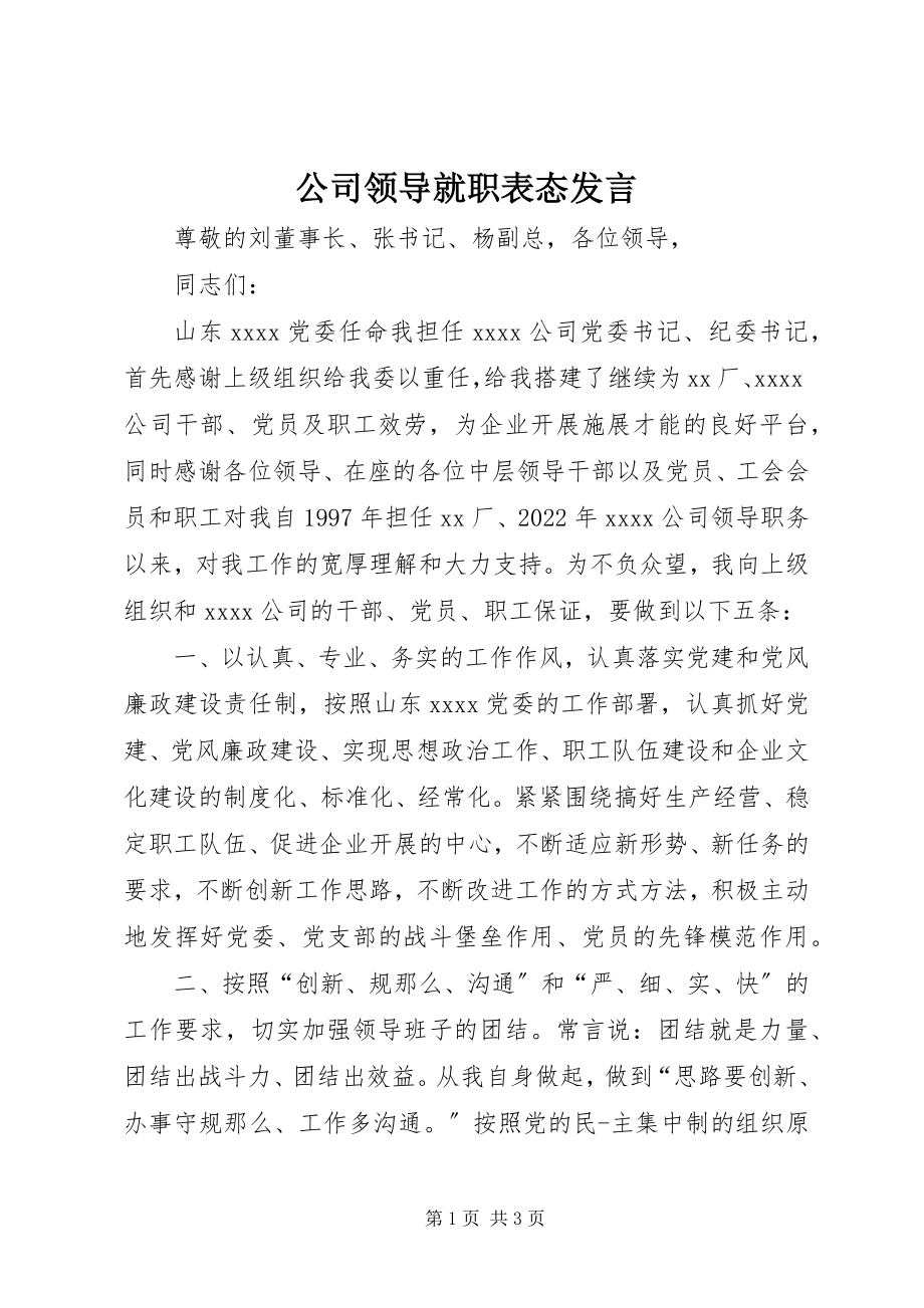 2023年公司领导就职表态发言.docx_第1页