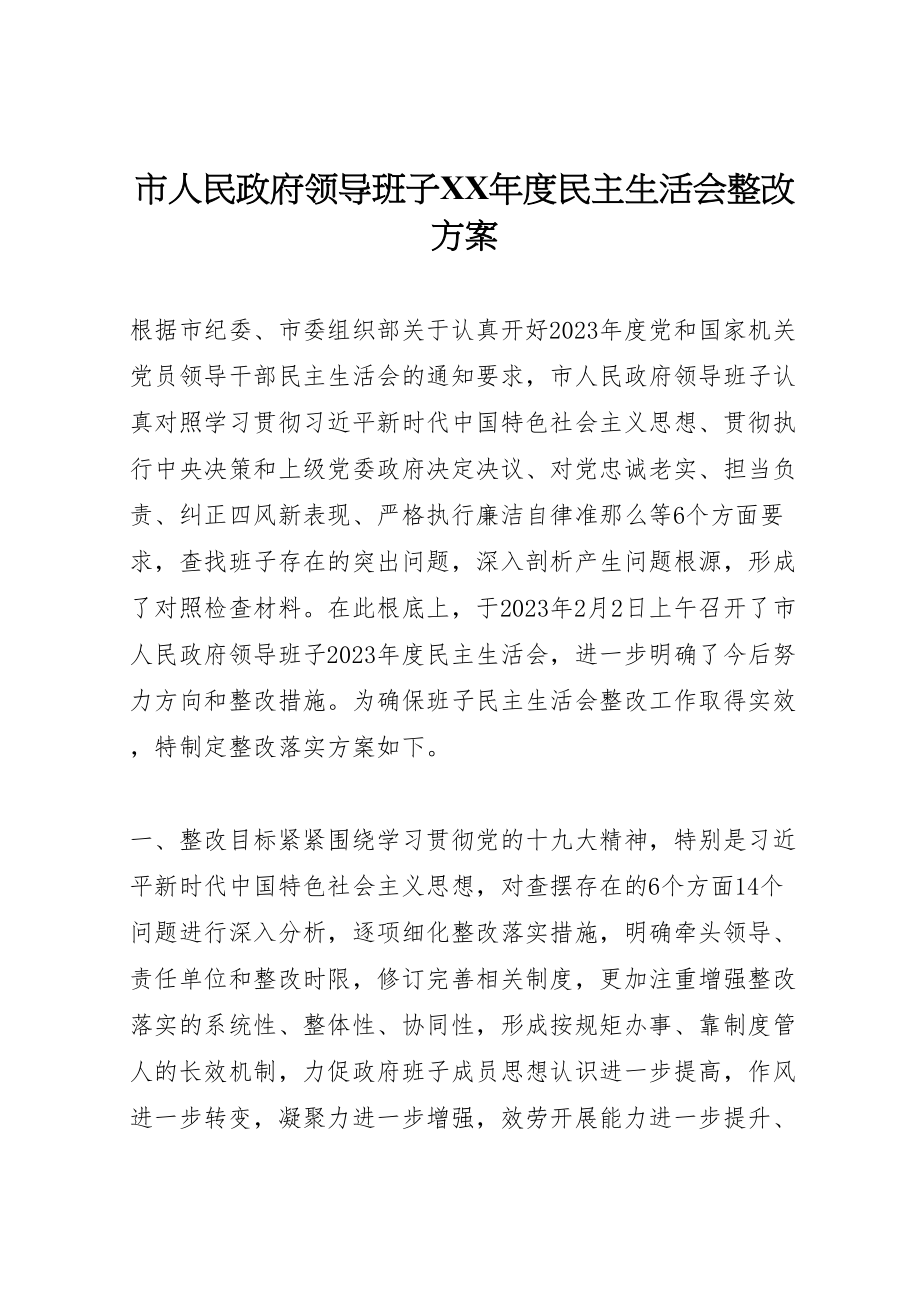 2023年市人民政府领导班子年度民主生活会整改方案.doc_第1页