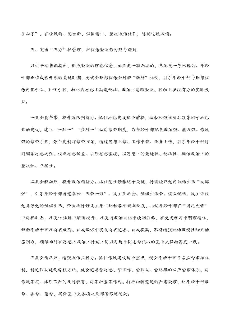 2023年培养选拔优秀年轻干部队伍座谈会发言.docx_第3页