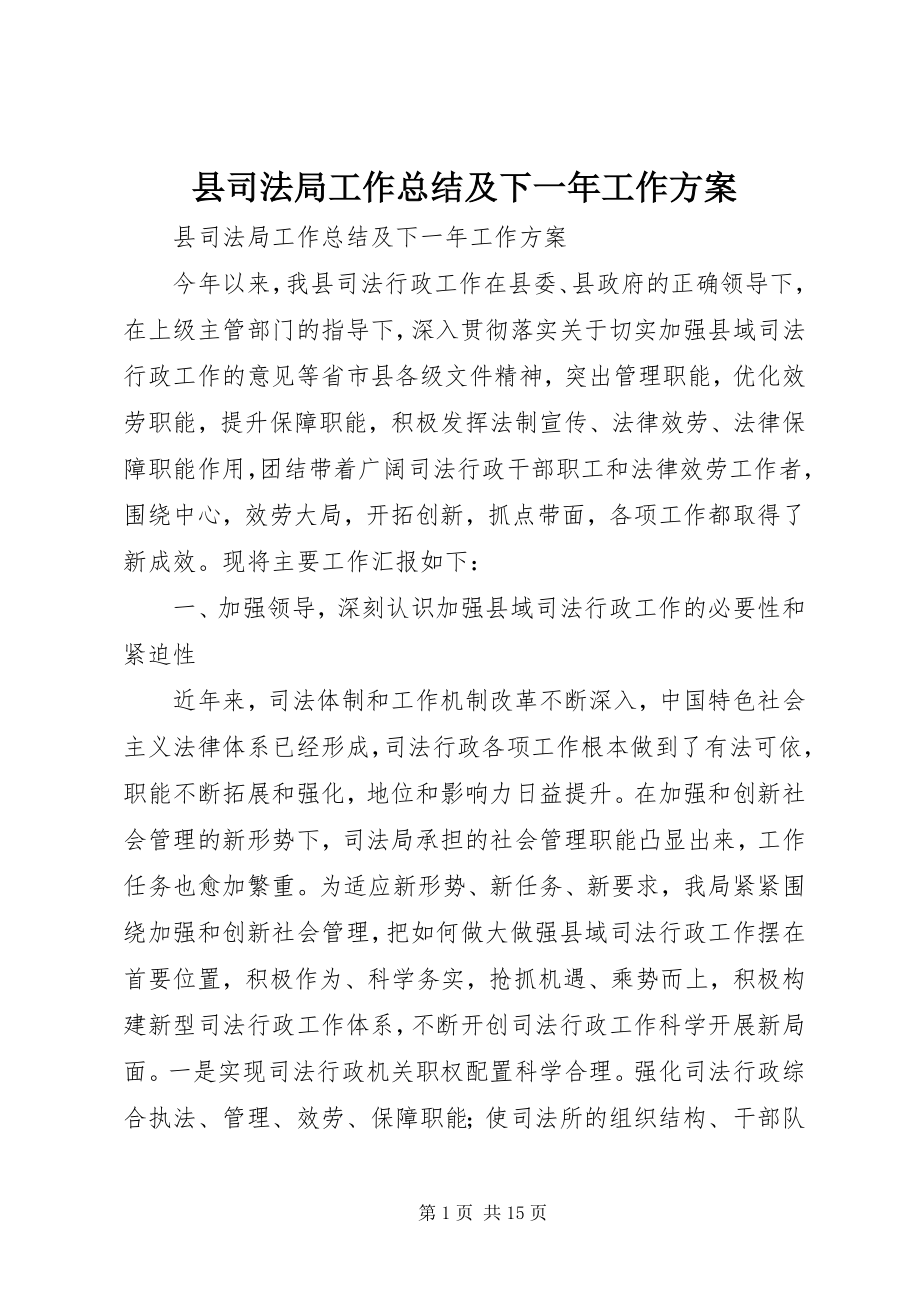 2023年县司法局工作总结及下一年工作计划.docx_第1页