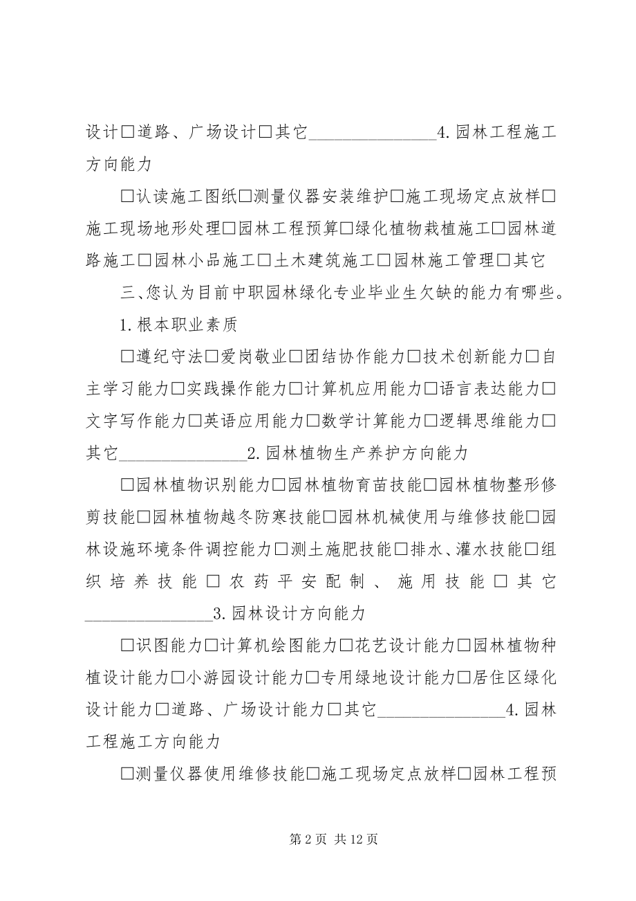 2023年园林绿化专业岗位及岗位能力调查表.docx_第2页