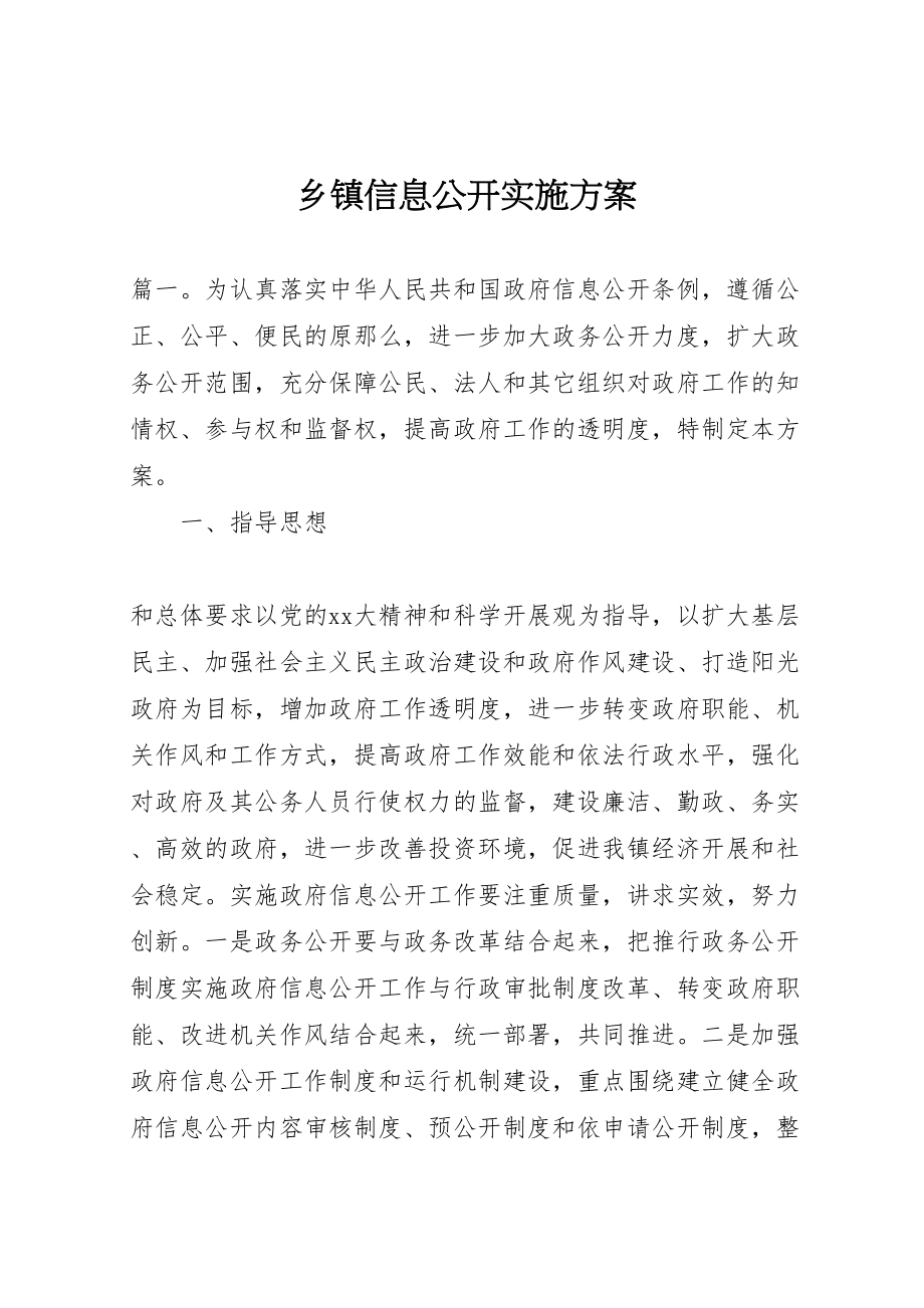 2023年乡镇信息公开实施方案.doc_第1页