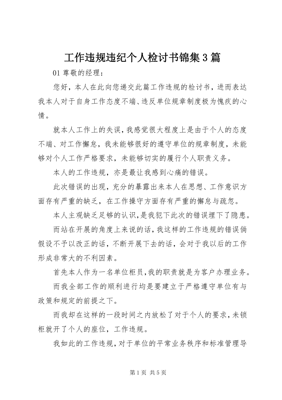 2023年工作违规违纪个人检讨书锦集3篇.docx_第1页