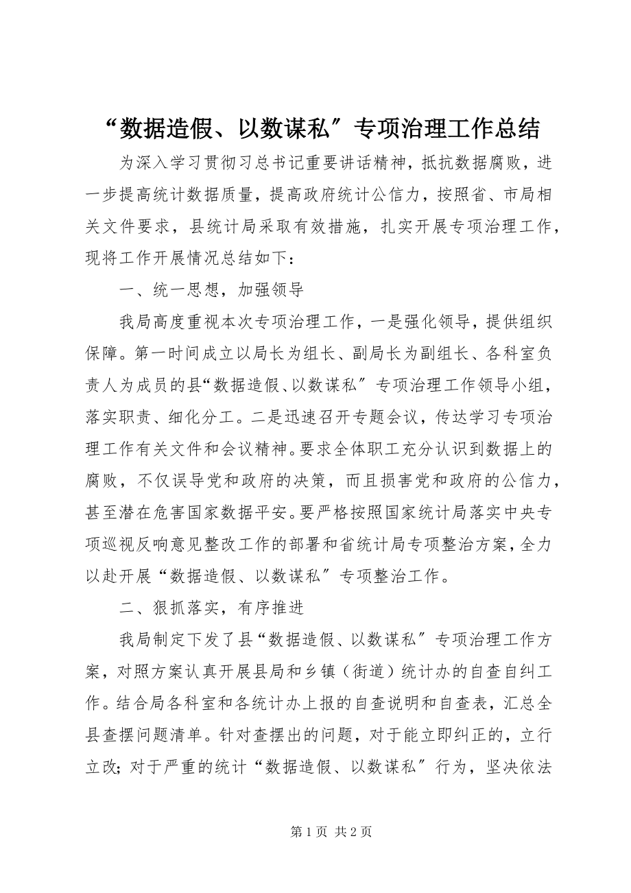 2023年“数据造假以数谋私”专项治理工作总结新编.docx_第1页