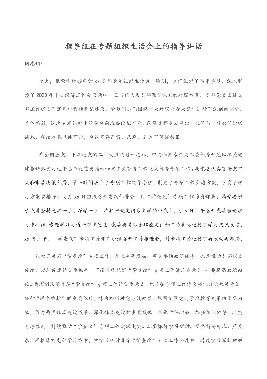 2023年指导组在专题组织生活会上的指导讲话.docx_第1页