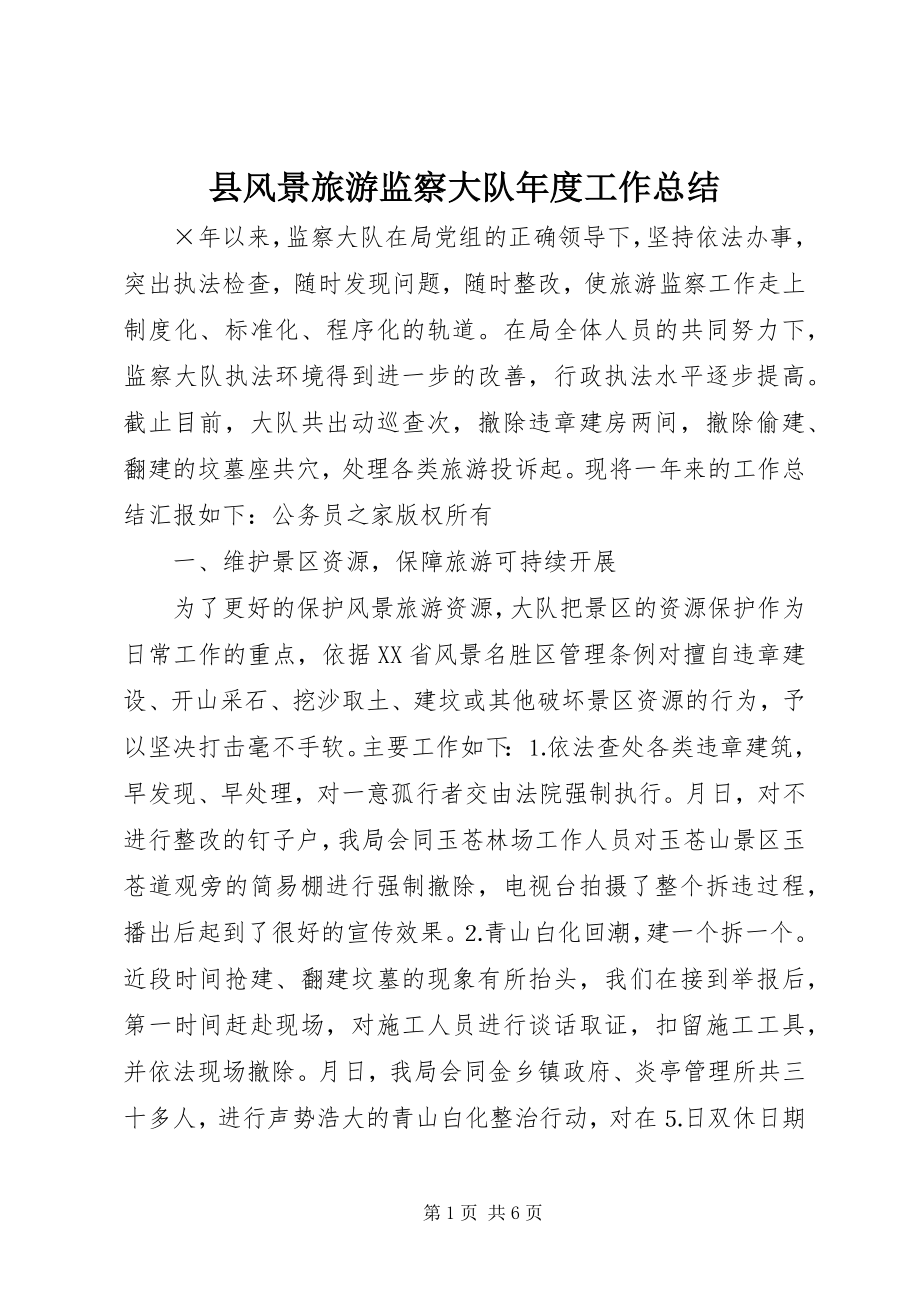 2023年县风景旅游监察大队年度工作总结.docx_第1页