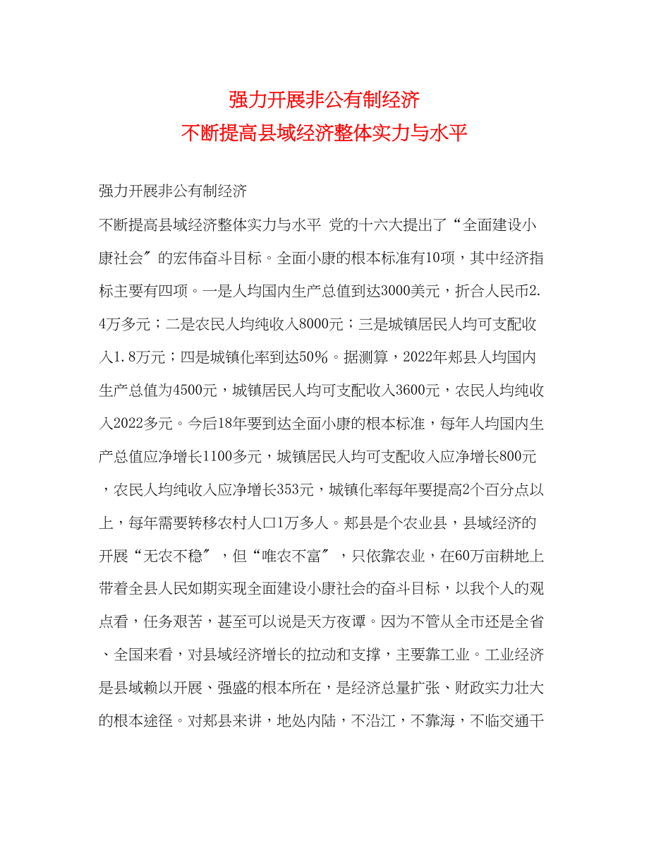 2023年强力发展非公有制经济不断提高县域经济整体实力与水平.docx_第1页