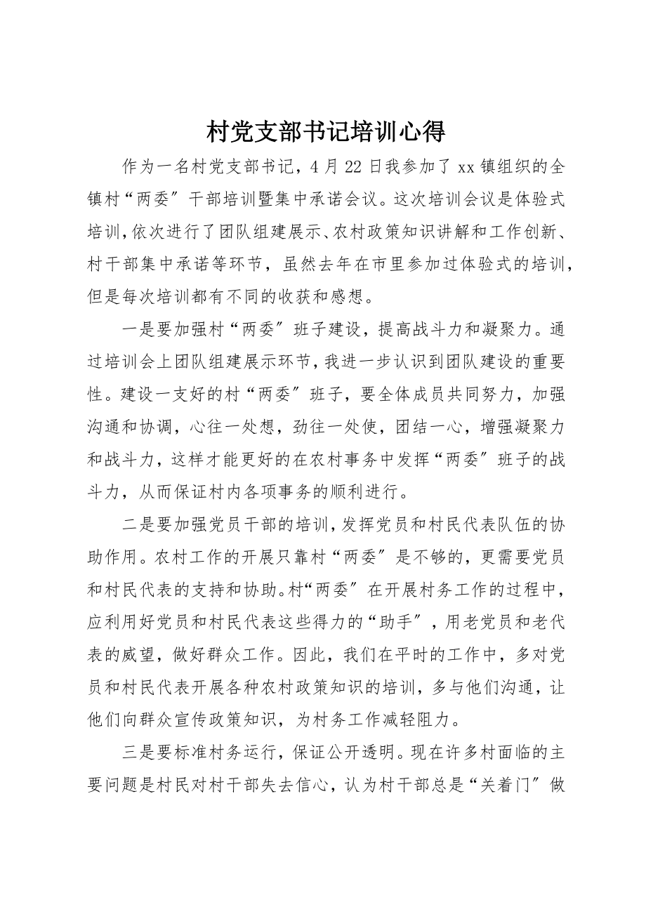 2023年村党支部书记培训心得新编.docx_第1页