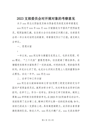 2023年支部委员会对发展对象的考察意见新编.docx