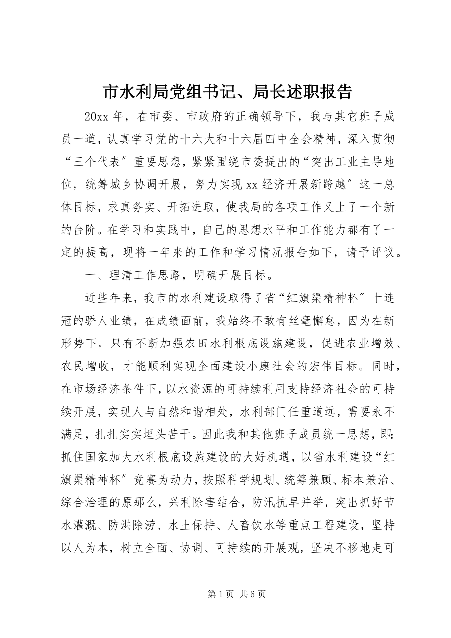 2023年市水利局党组书记局长述职报告.docx_第1页