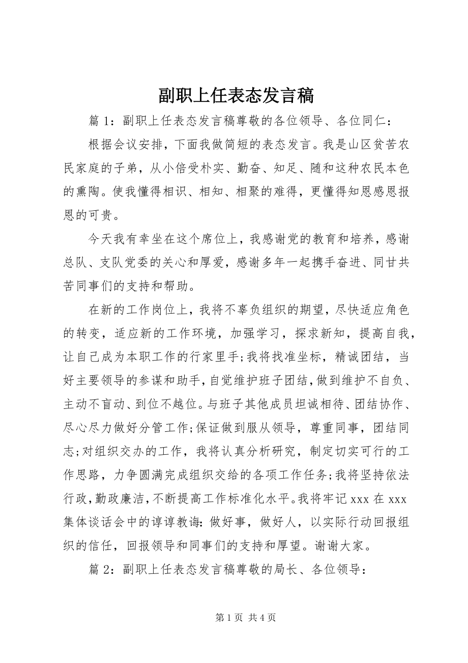 2023年副职上任表态讲话稿.docx_第1页