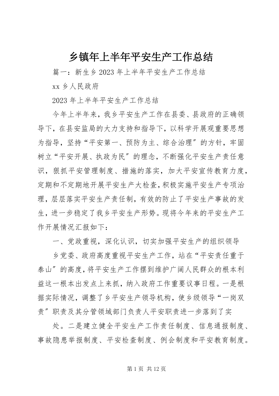 2023年乡镇年上半年安全生产工作总结.docx_第1页