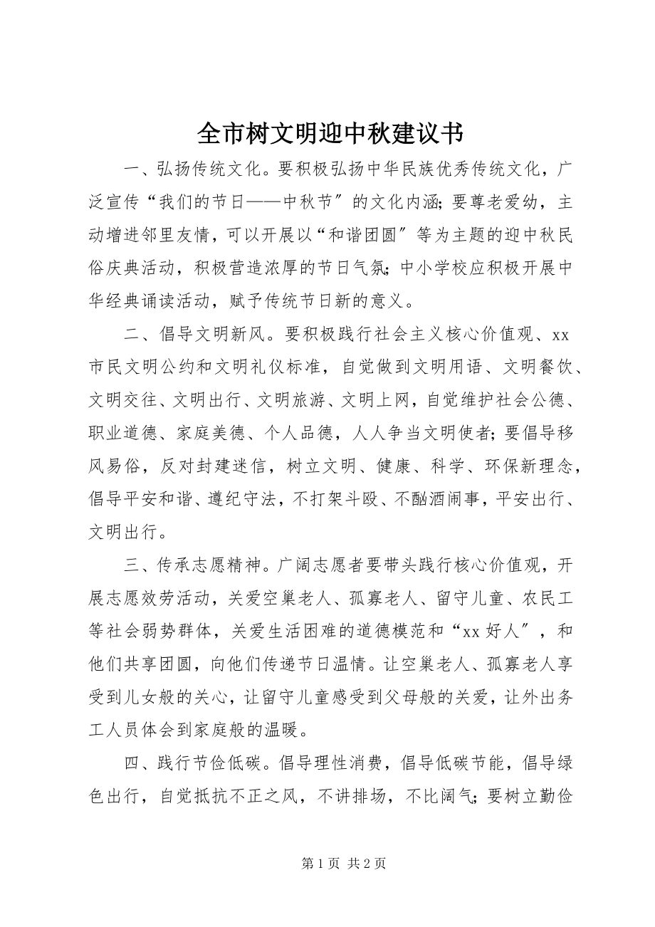 2023年全市树文明迎中秋倡议书.docx_第1页