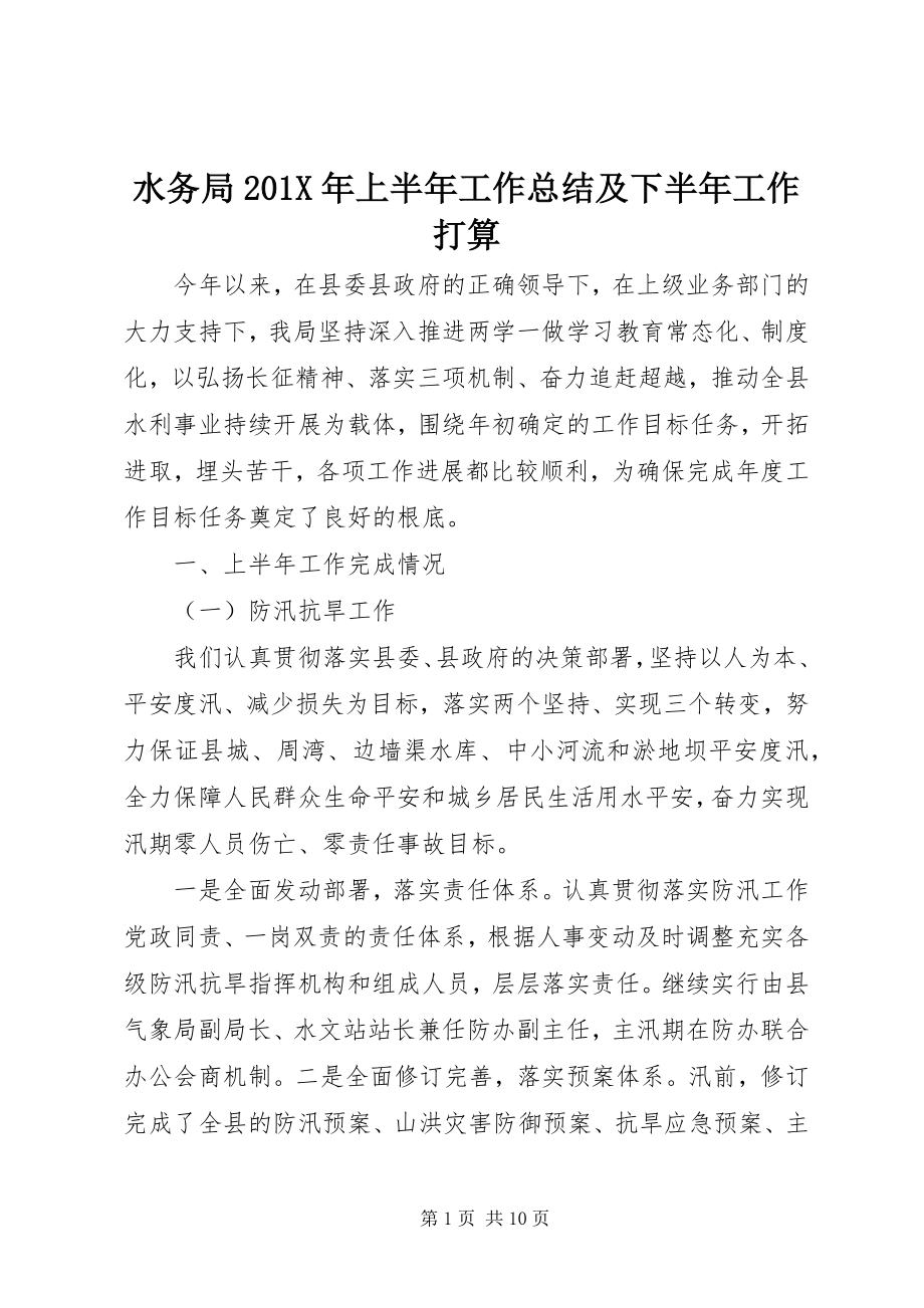 2023年水务局上半年工作总结及下半年工作打算.docx_第1页