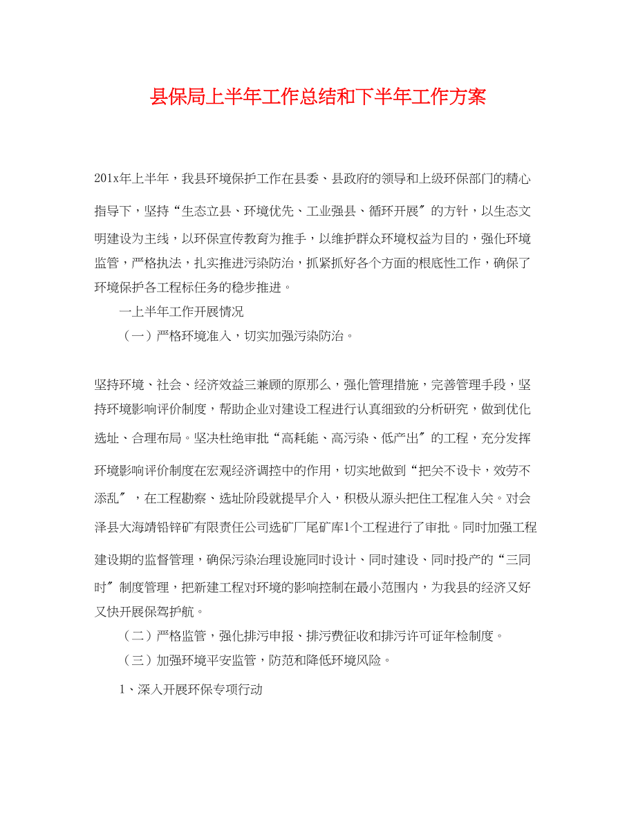 2023年县保局上半工作总结和下半工作计划.docx_第1页